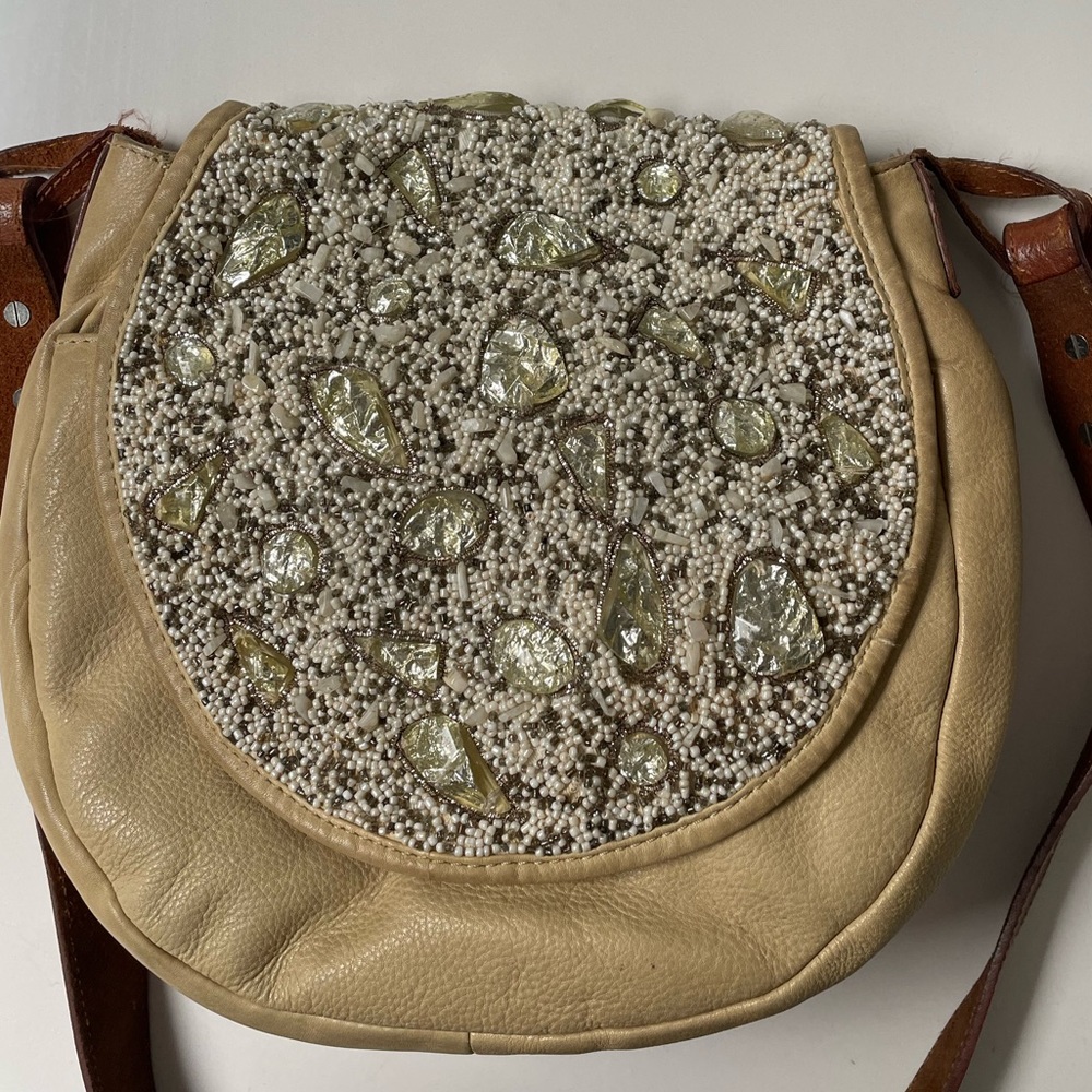 Anthropologie Jasper & Jeera Pearl & Bead Encrusted Leather boho Hanbag